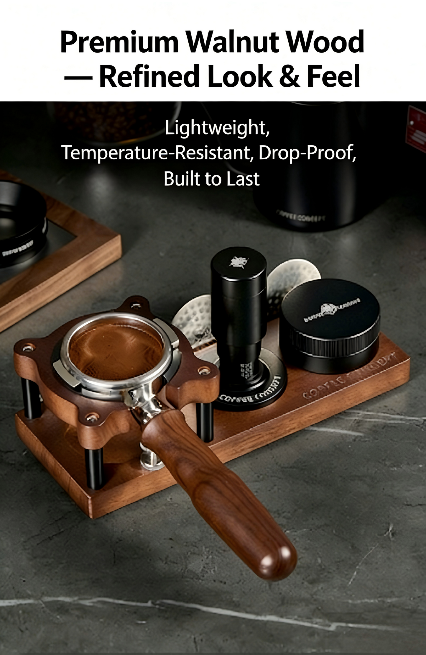 Cute Bear Espresso Tamper Set with Walnut Stand - Gift for Coffee Lovers Under $29