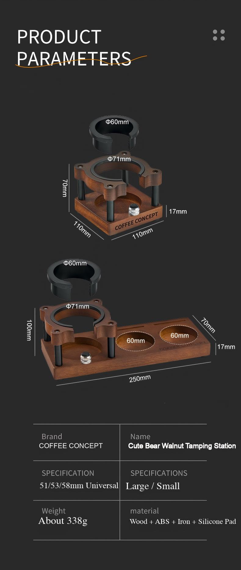 Cute Bear Espresso Tamper Set with Walnut Stand - Gift for Coffee Lovers Under $29